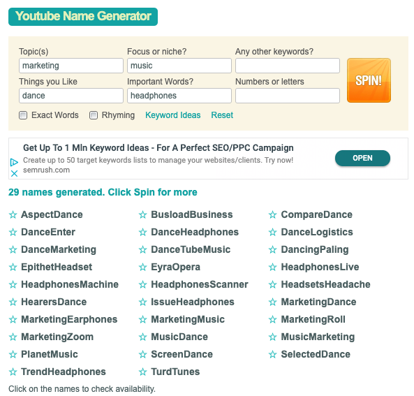 YouTube Name Generator