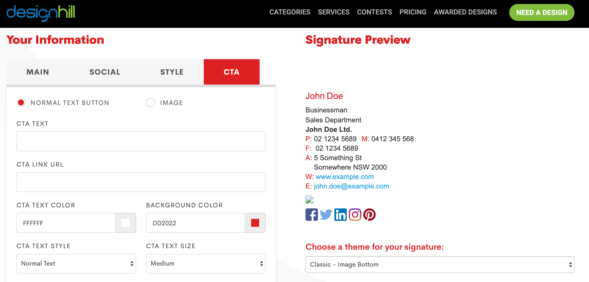 Design Hill Email Signature Design Tool Generator